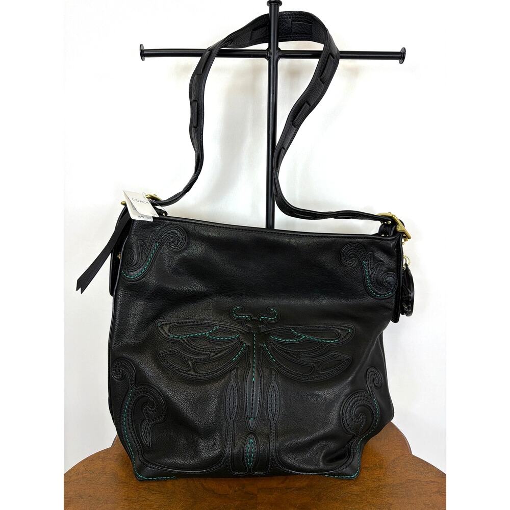 NWT Coach Anna Sui Black Dragonfly Turquoise Stitching Tassel Handbag
